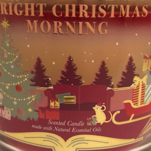 NWT Bath & Body Works Bright Christmas Morning 3 wick candle. Beautiful Lid. - Picture 3 of 8
